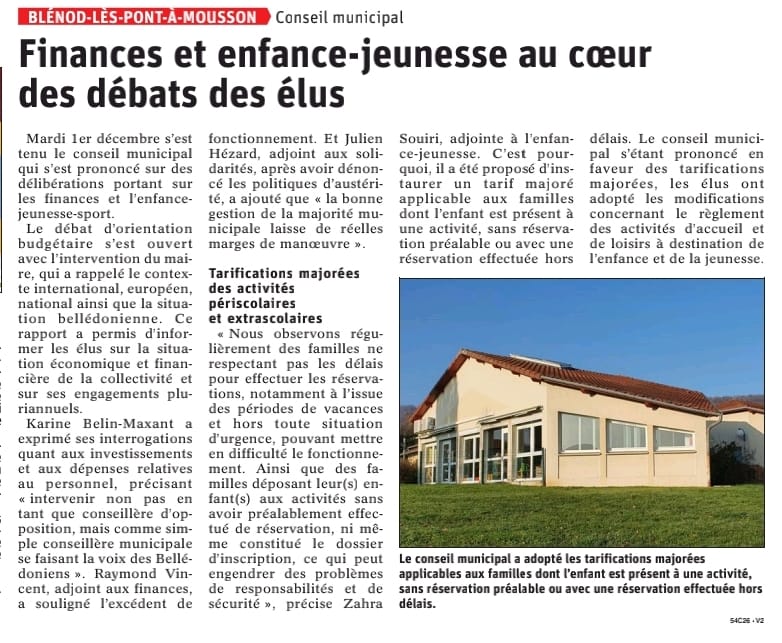 Débat d&rsquo;Orientation Budgétaire à Blénod les Pont à Mousson …