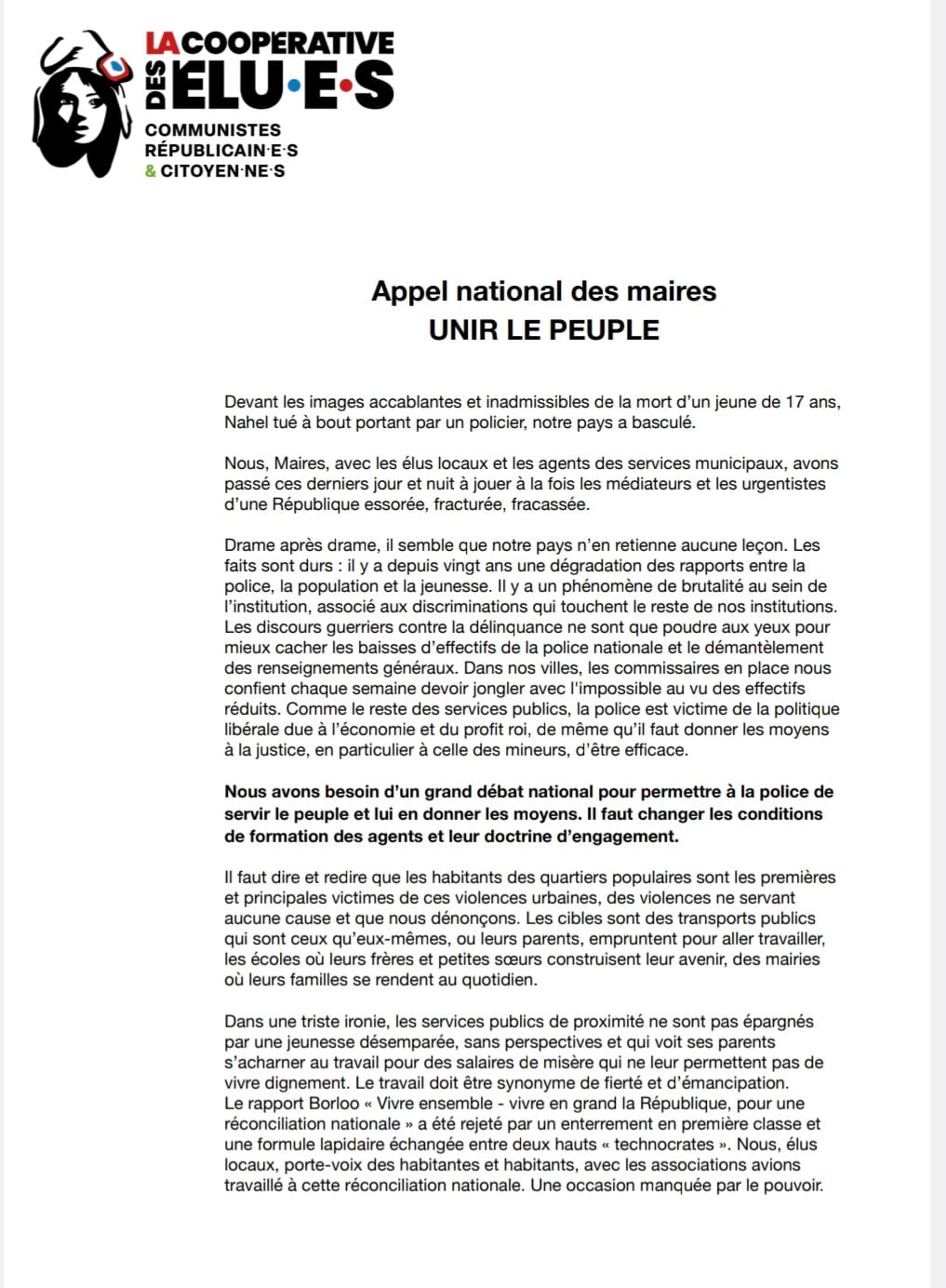 Appel national des Maires : Unir le Peuple !